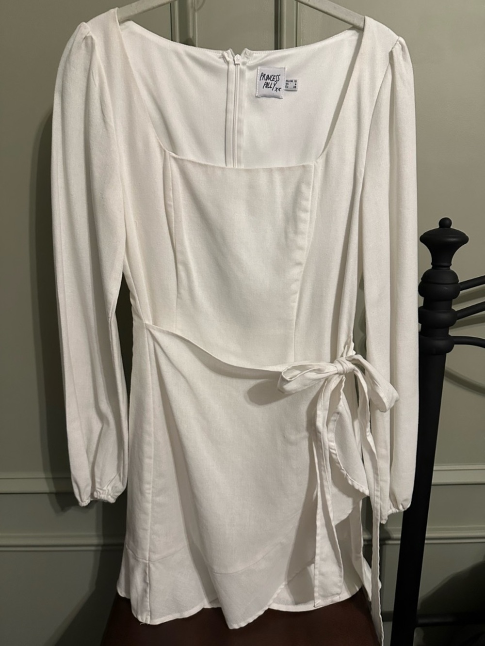 Princess Polly Ivory Long Sleeve Wrap Mini Dress